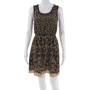 Rodarte For Target Womens Scoop Neck Raw Trim Lace Print Dress Beige Size S